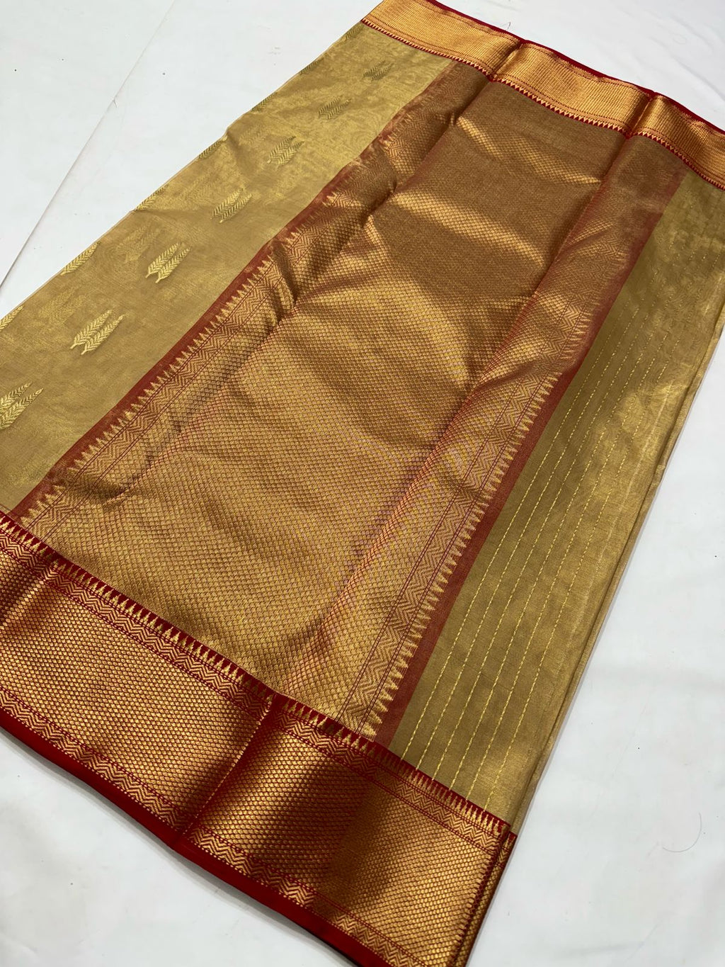 Gold Chanderi Handloom Katan Tissue Silk Saree