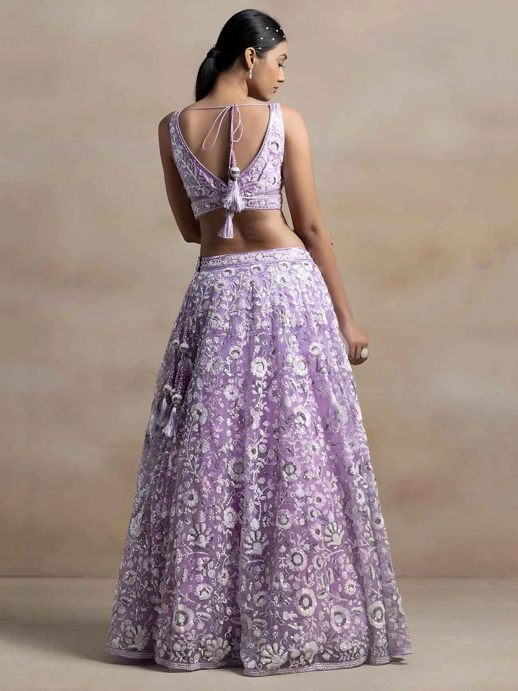 Lavender Net Lehenga With Multiple Sequins