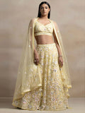 Light Yellow Net Lehenga With Sequins Work