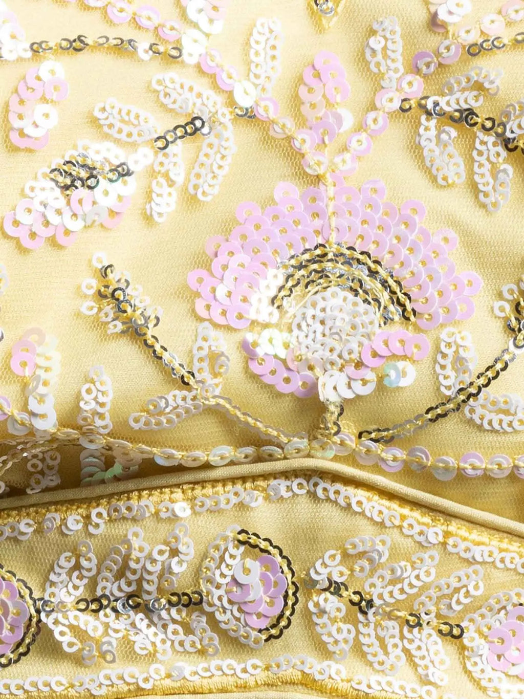 Light Yellow Net Lehenga With Sequins Work