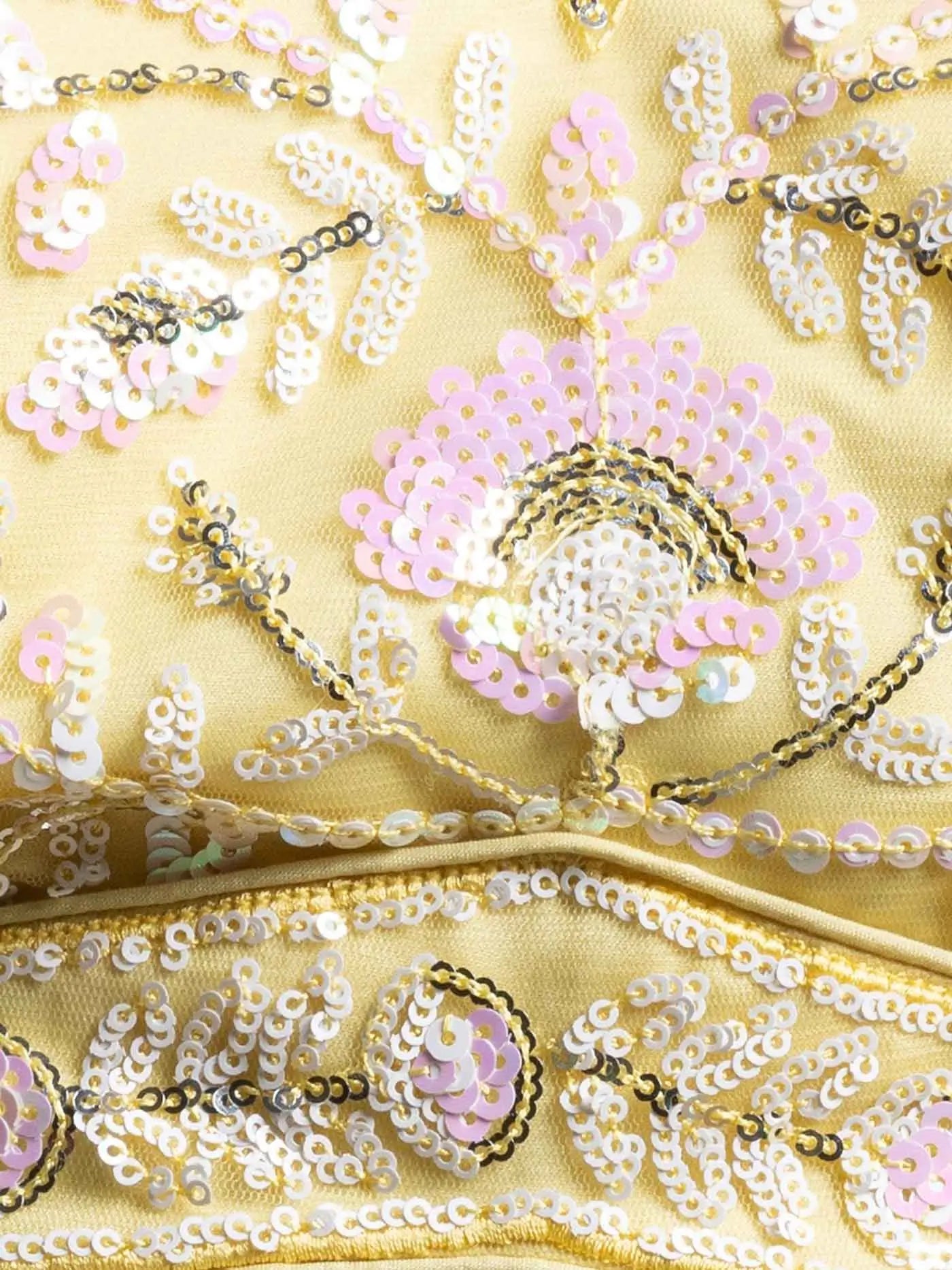Light Yellow Net Lehenga With Sequins Work