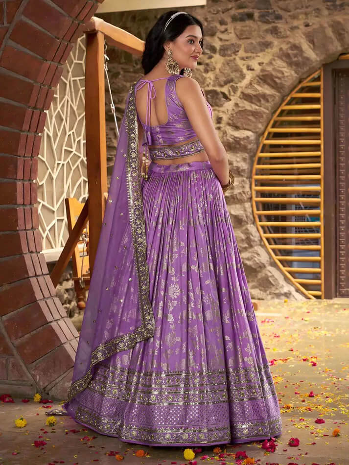 Lavender Jacquard Lehenga with Zari & Sequins Work