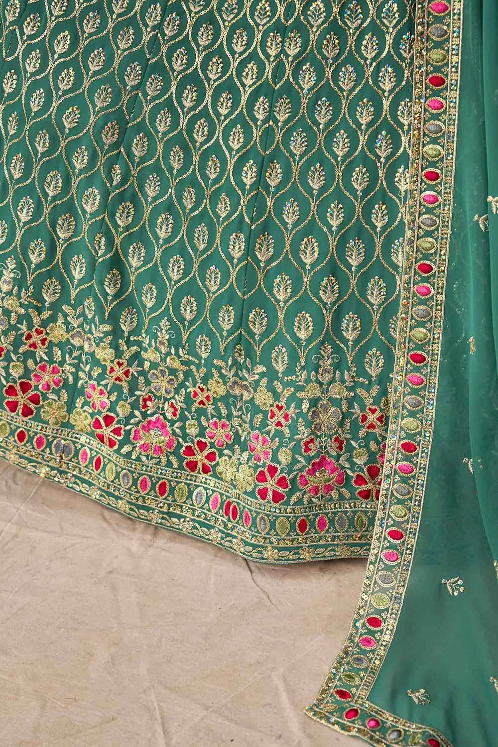 Beetle Green Lehenga With Sequins Embroidery
