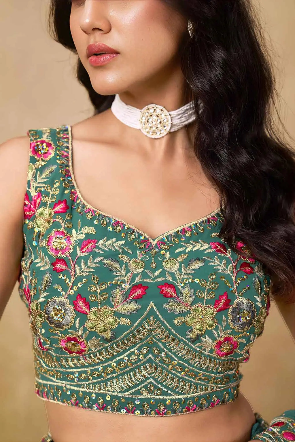 Beetle Green Lehenga With Sequins Embroidery