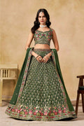 Dark Green Lehenga With Sequins Embroidery