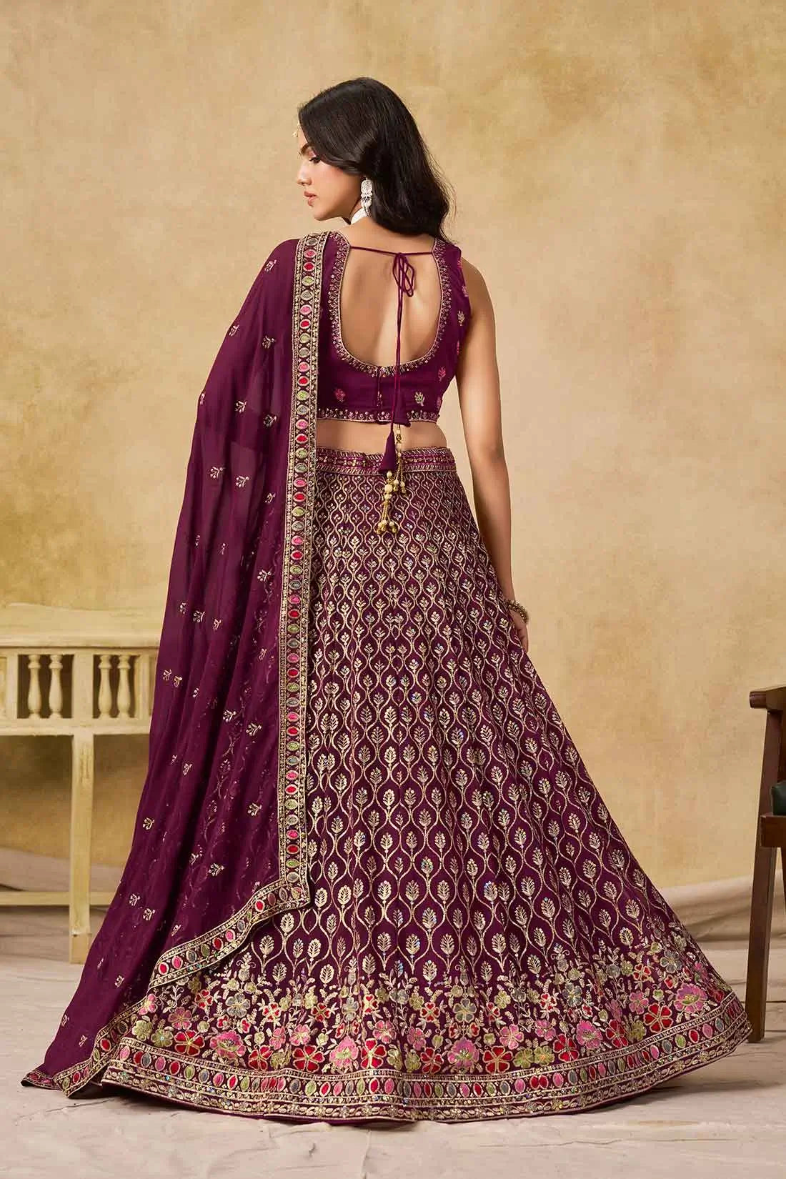 Maroon Lehenga With Sequins Embroidery Work