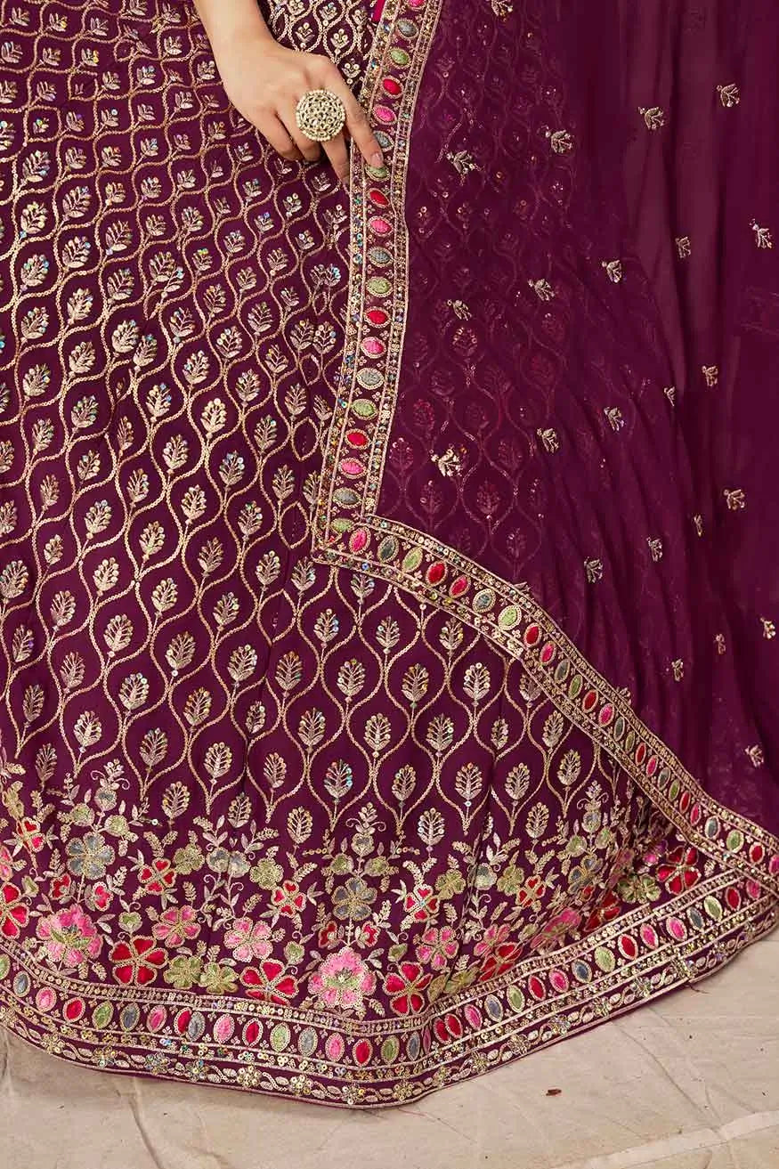 Maroon Lehenga With Sequins Embroidery Work