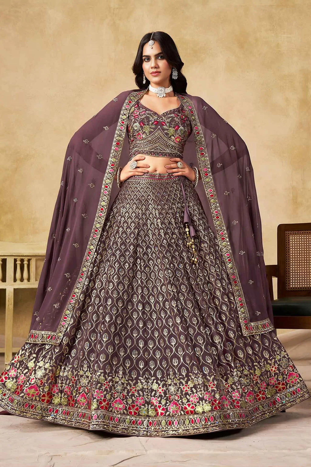 Dusty Purple Lehenga With Sequins Embroidery
