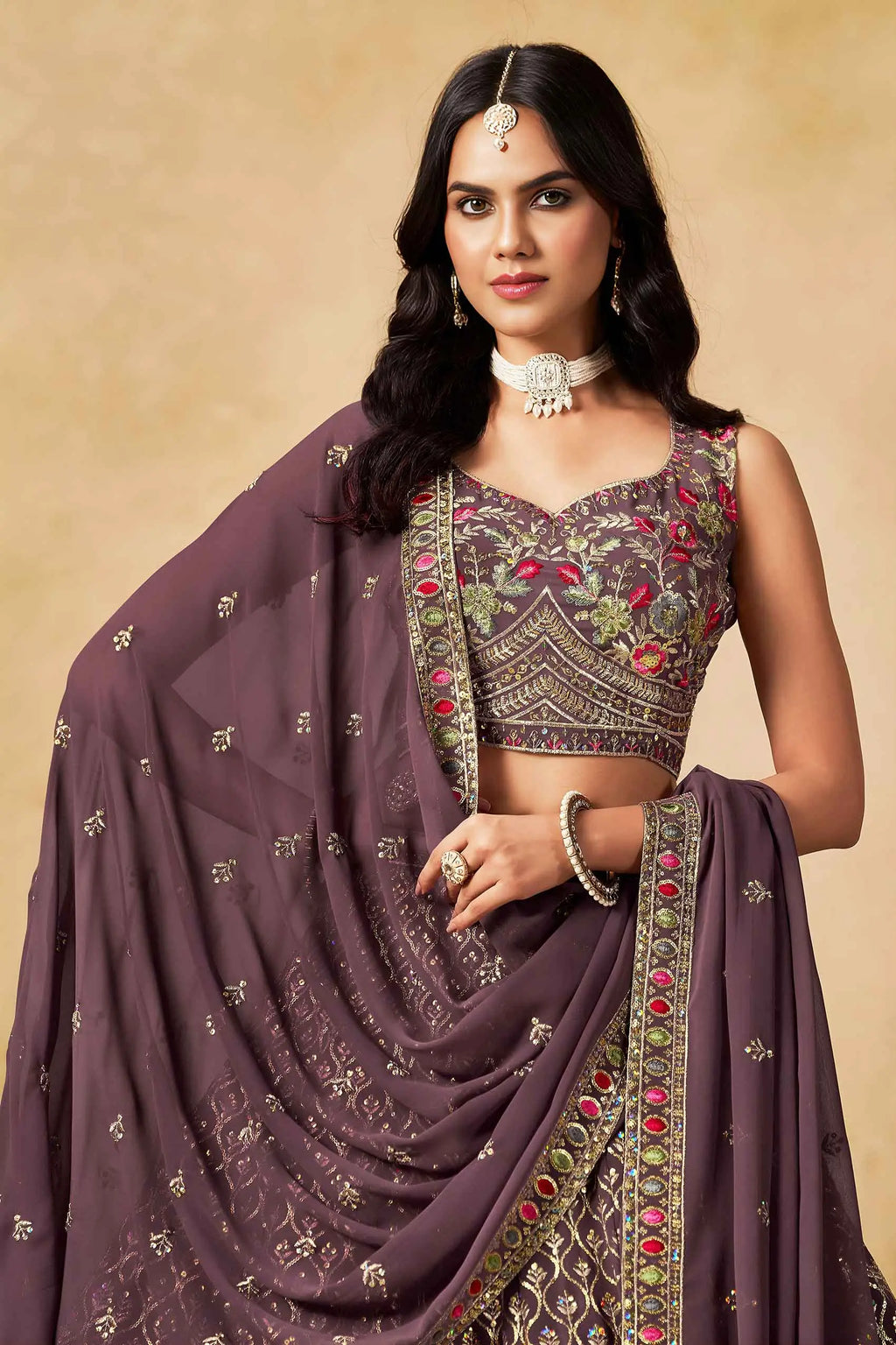 Dusty Purple Lehenga With Sequins Embroidery