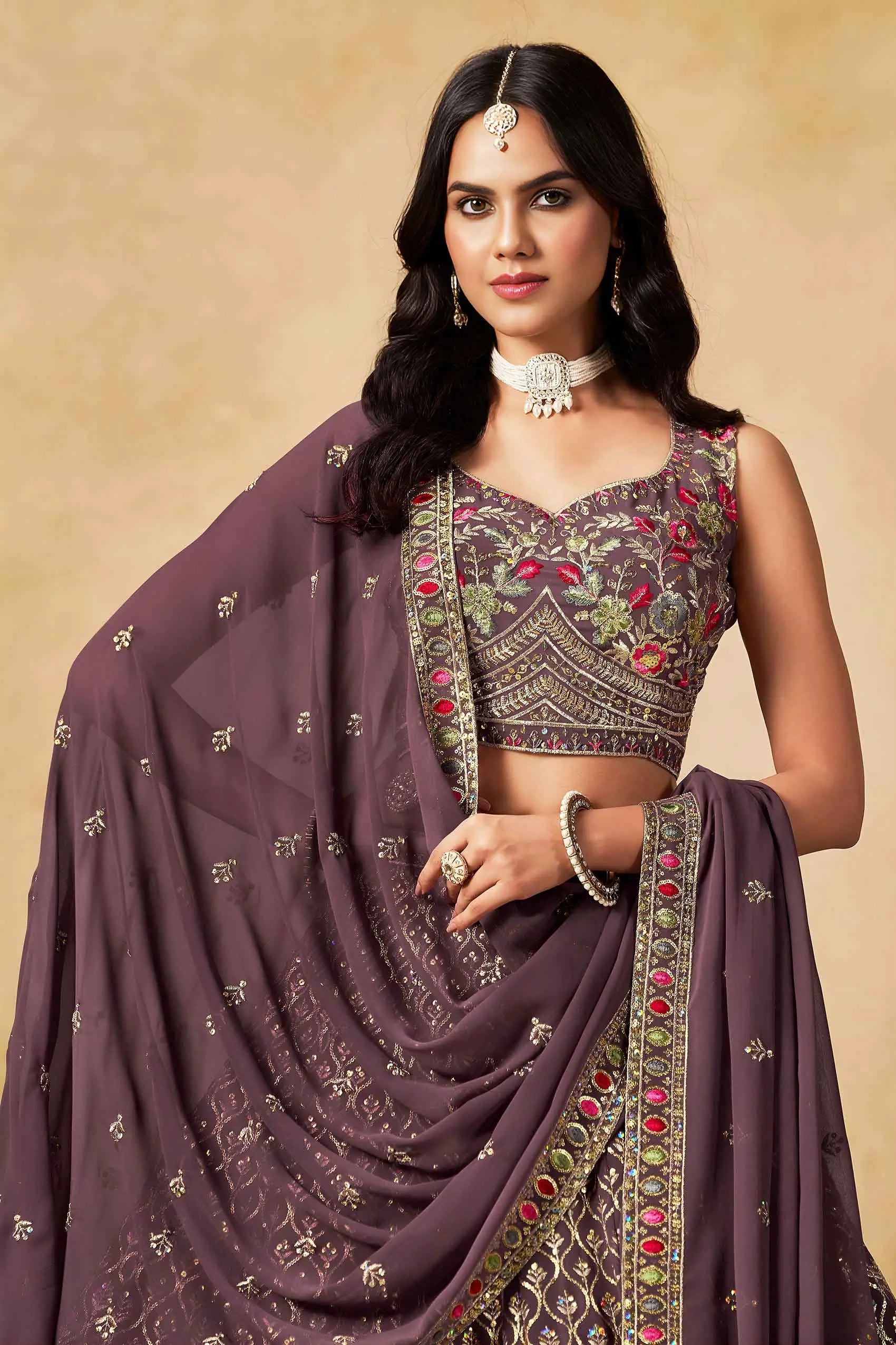 Dusty Purple Lehenga With Sequins Embroidery