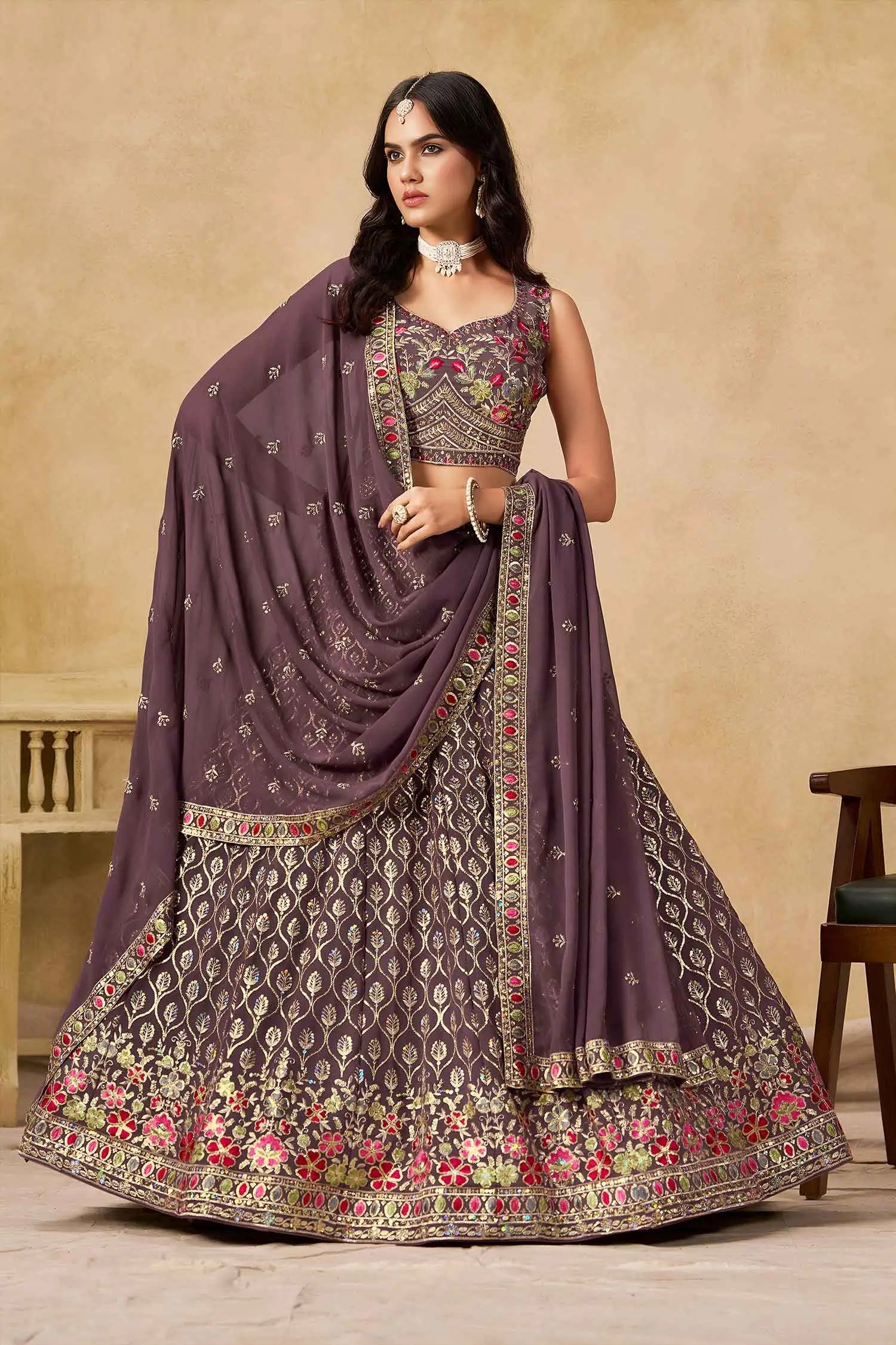 Dusty Purple Lehenga With Sequins Embroidery