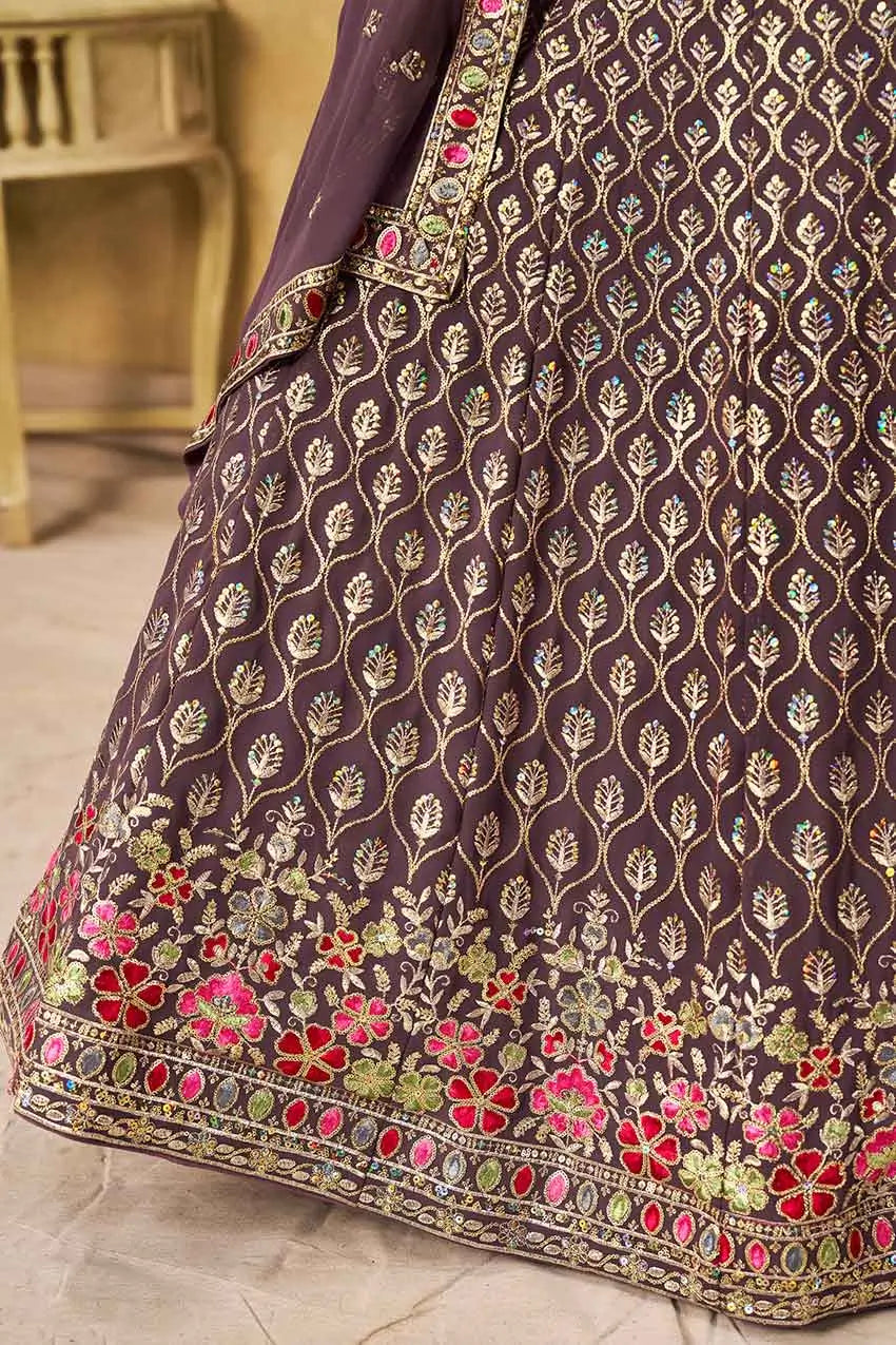 Dusty Purple Lehenga With Sequins Embroidery
