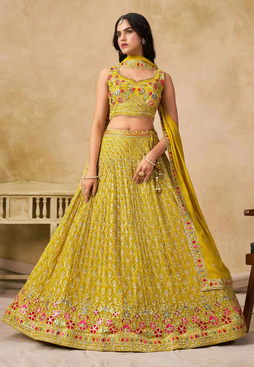 Yellow Lehenga With Sequins Embroidery Work