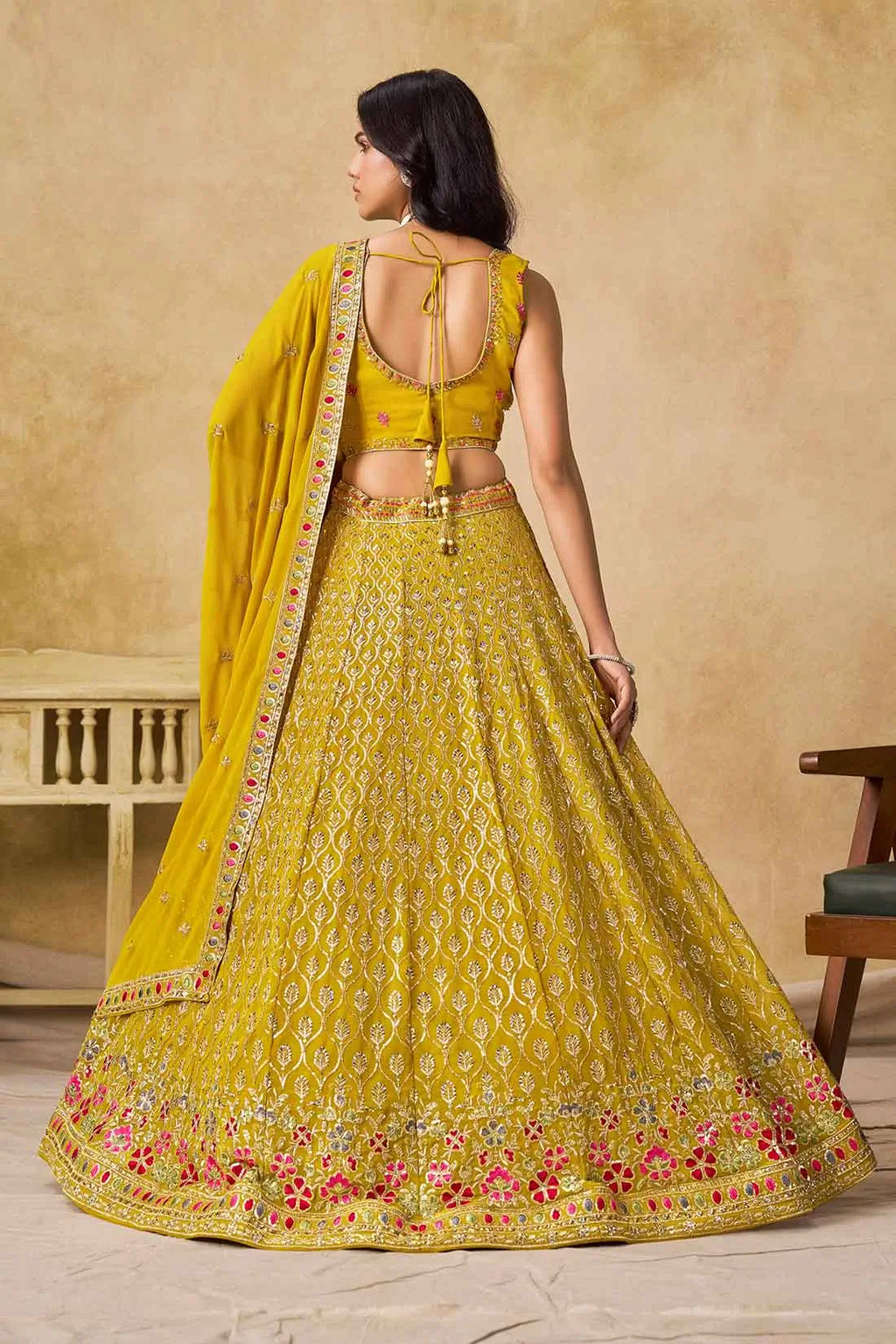 Yellow Lehenga With Sequins Embroidery Work