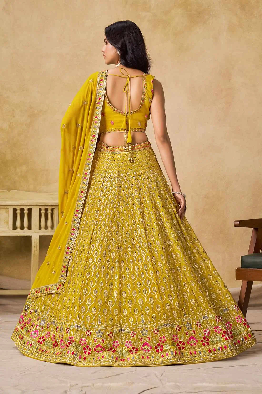 Yellow Lehenga With Sequins Embroidery Work