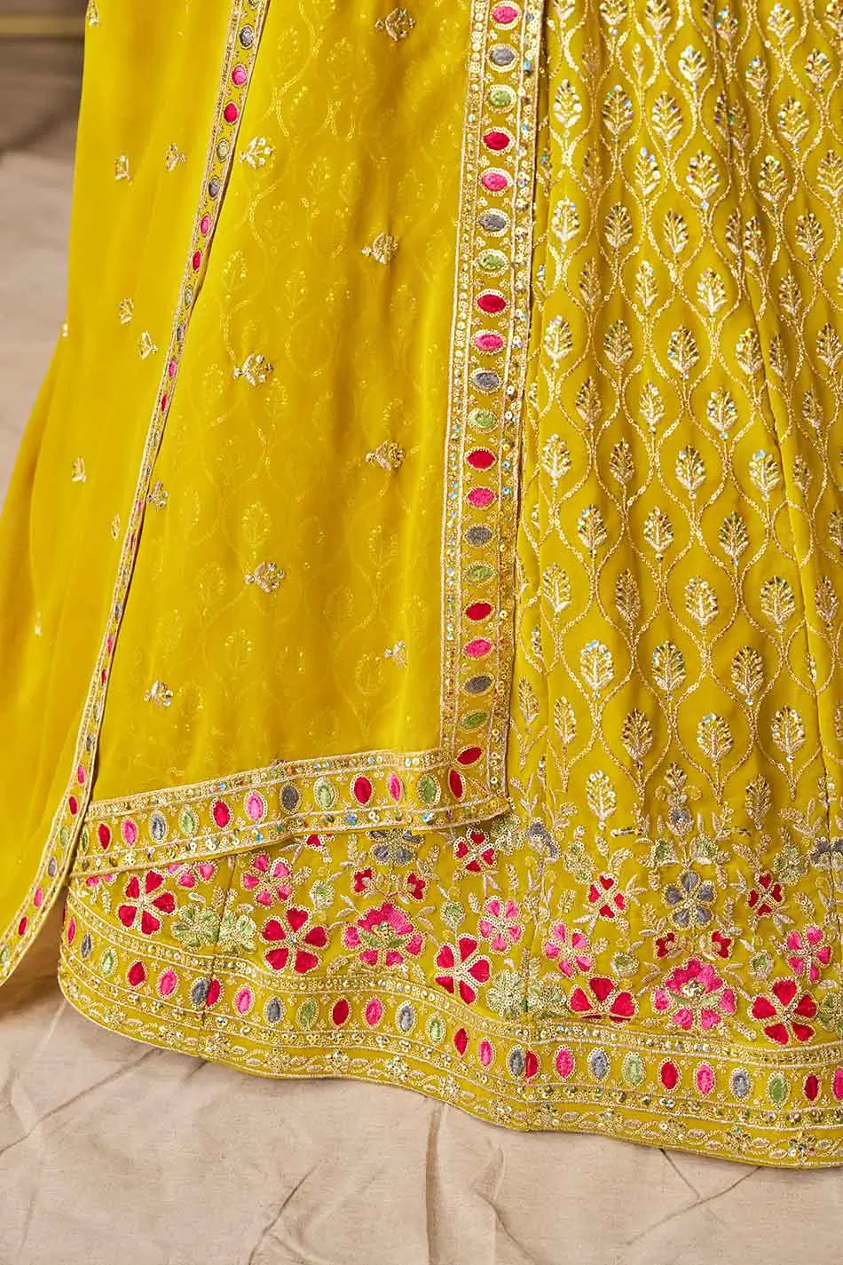 Yellow Lehenga With Sequins Embroidery Work