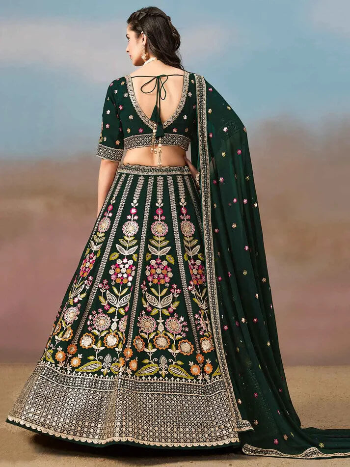 Dark Green Georgette Lehenga with Zari & Sequins Work