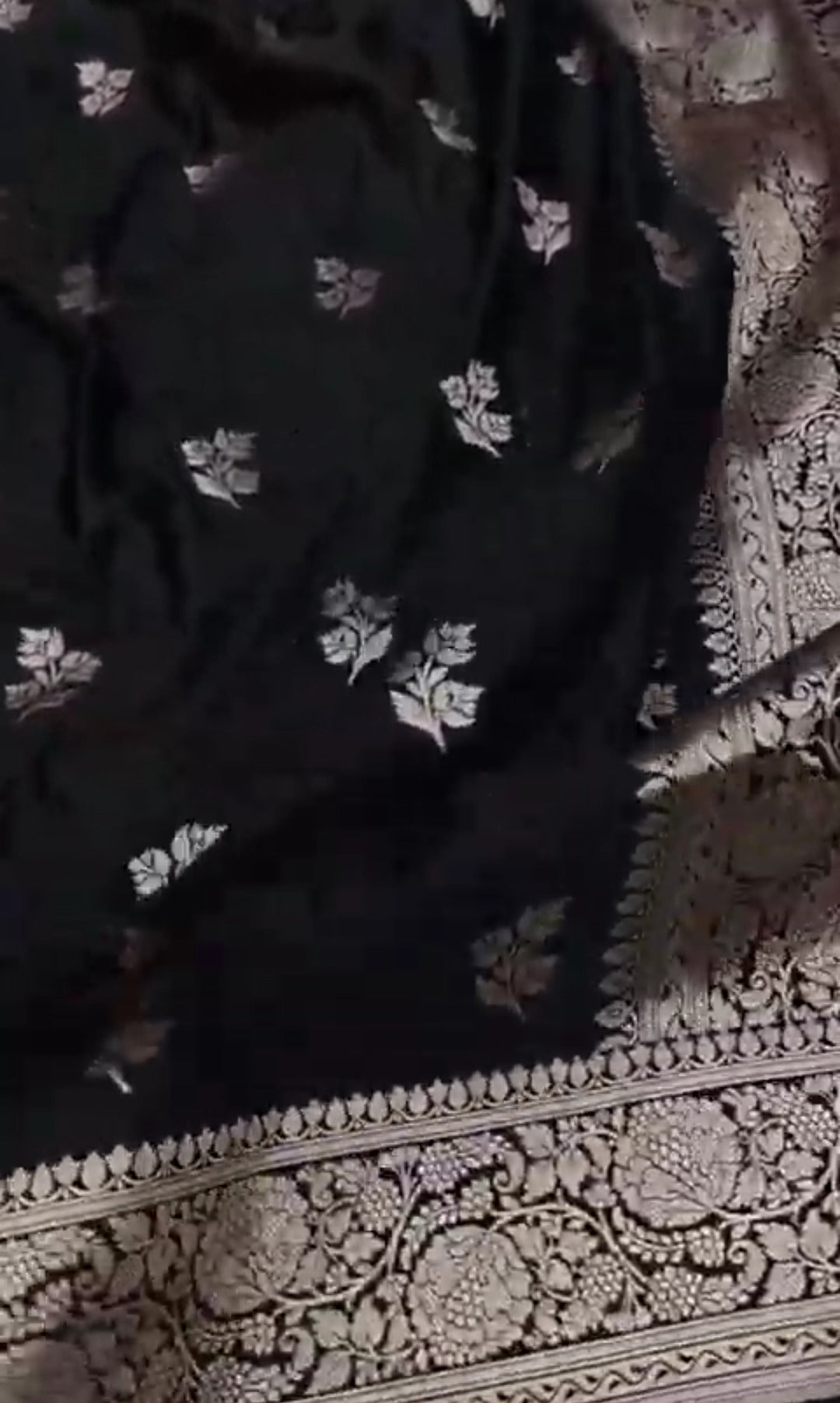 Sort Banarasi Mashru Blød Silke Saree