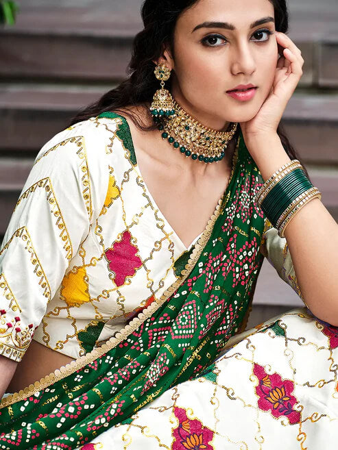 Pearl White Silk Lehenga Choli with Thread & Sequins Work
