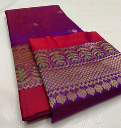 Dual Tone Purple Chanderi Handloom Pattu Silk Meenakari Handwork Saree