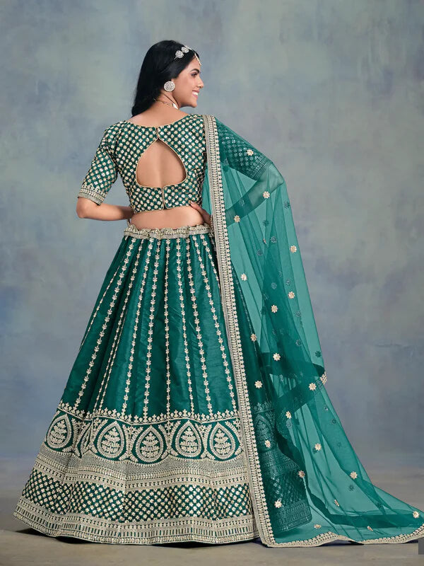 Party Wear Green Lehenga Choli in Art Silk Fabric