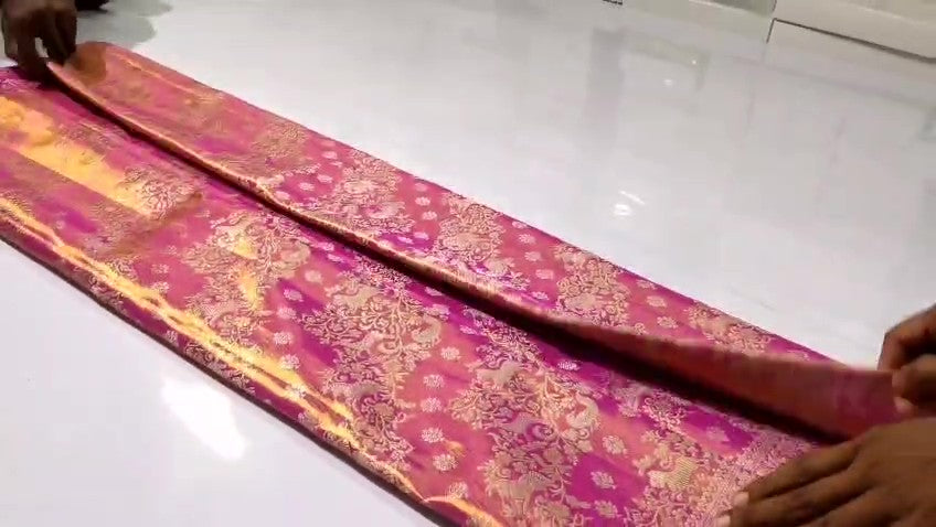 Hot Pink Kanchipuram Handloom Tissue Brocade Bridal Silk Saree