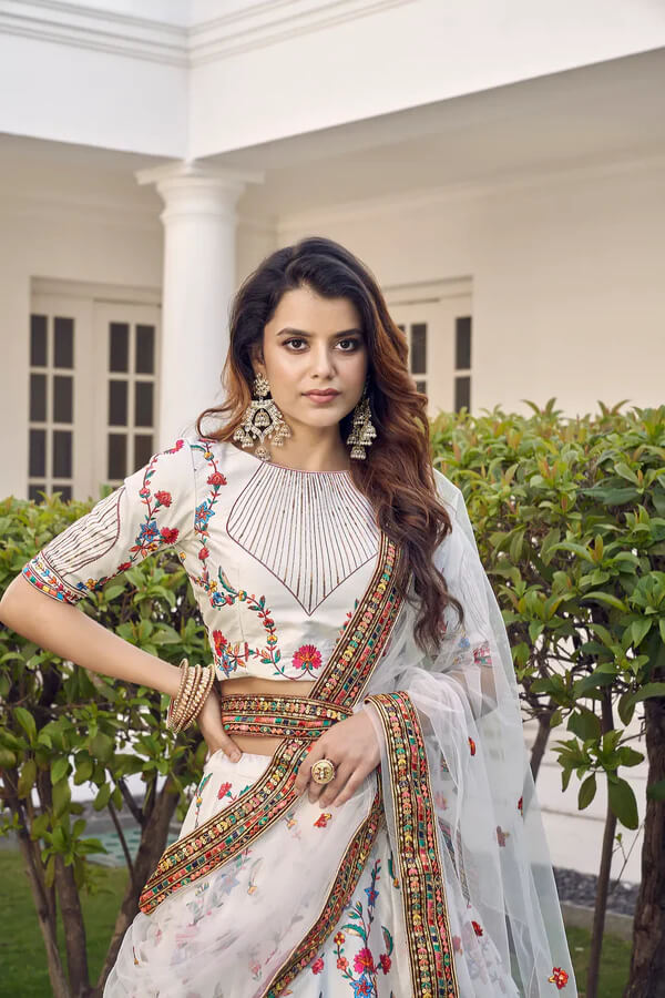 Graceful White Thread & Sequence Work Lehenga Choli