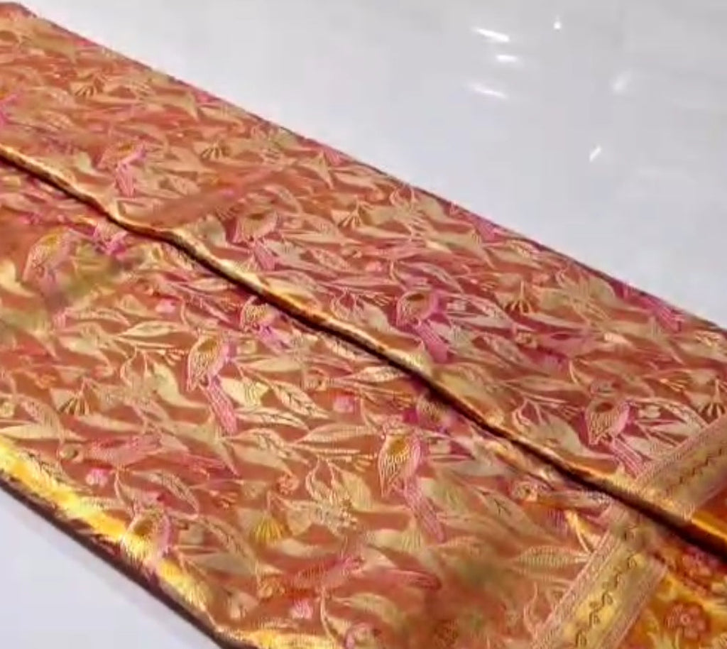 Hot Pink Kanchipuram Handloom Tissue Brocade Meenakari Silk Saree