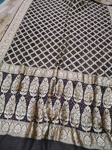 Banarasi Håndvævede Chiffon Georgette Silke Sarees