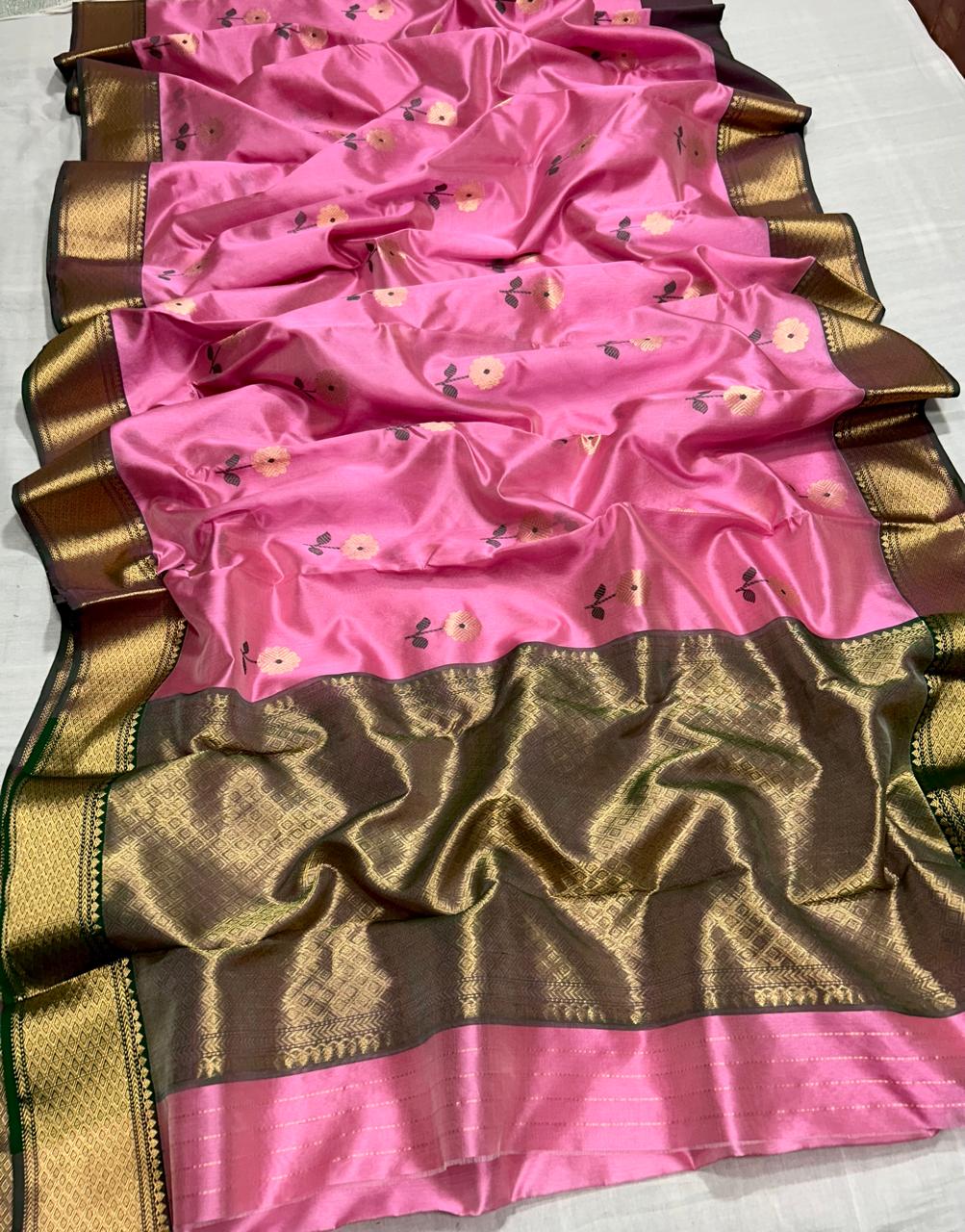 Dual Tone Pink Chanderi Handloom Pattu Silk Meenakari Saree