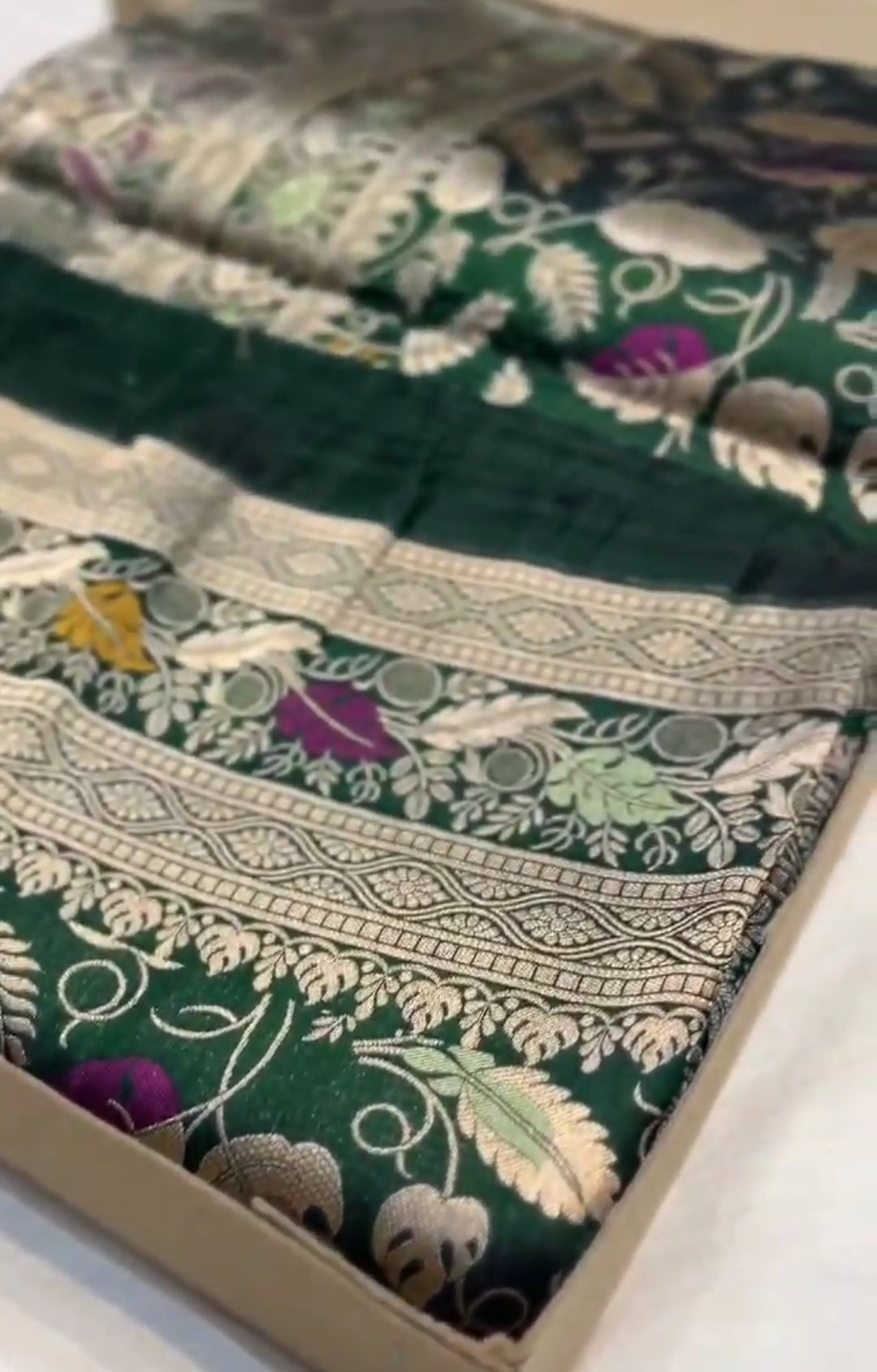 Flaske Grøn Banarasi Håndvæv Katan Silk Meenakari Saree