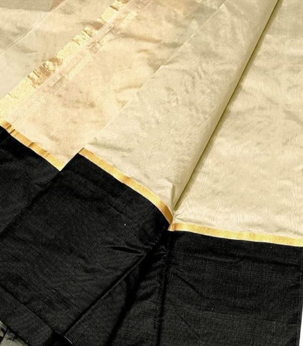 Cream Chanderi Handloom Pattu Silk Mashru Borders Saree