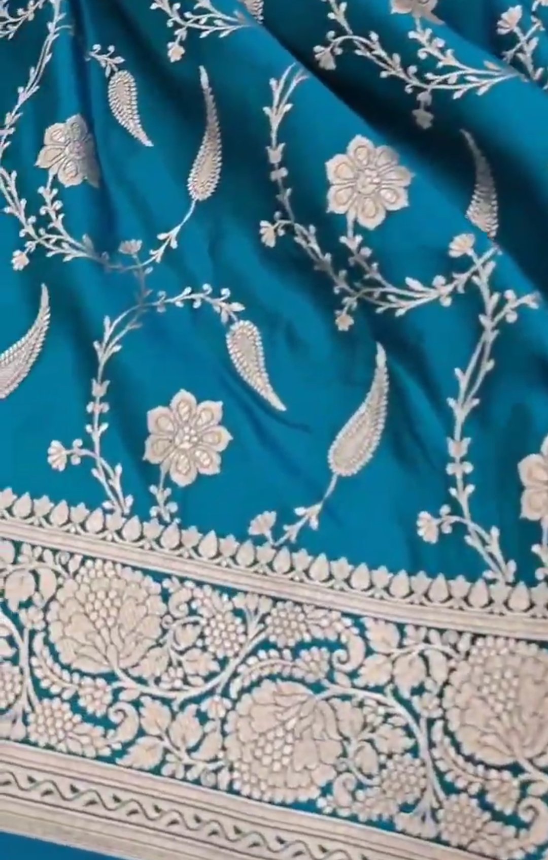 Blå Banarasi Mashru Blød Silkesaree