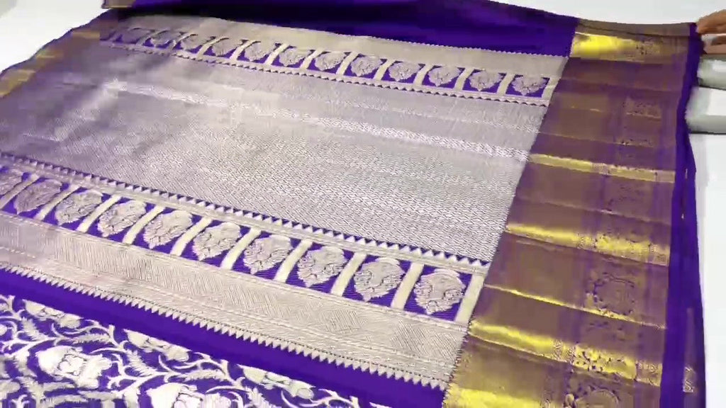 Purple Kanchipuram Handloom Tissue Brocade Silk Saree