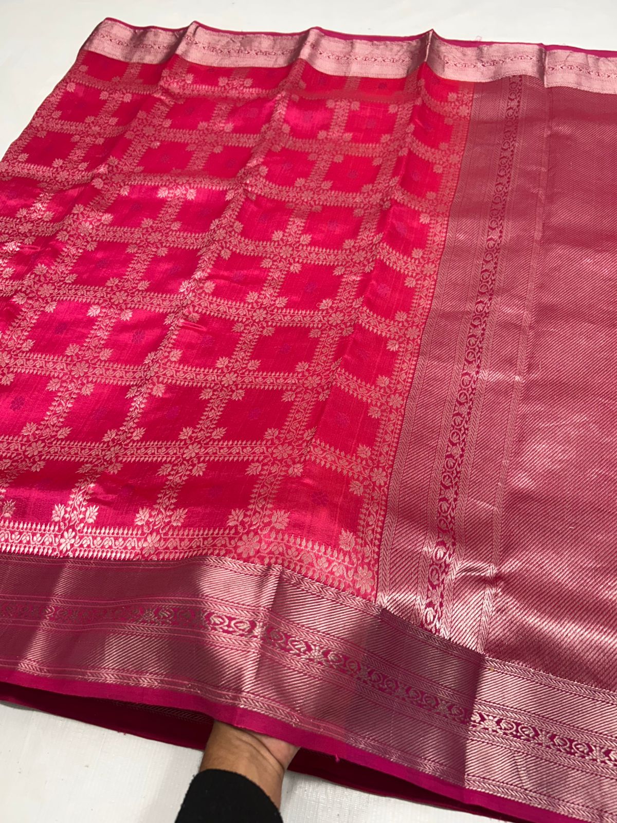 Rani Pink Chanderi Handloom Pattu Silk Saree