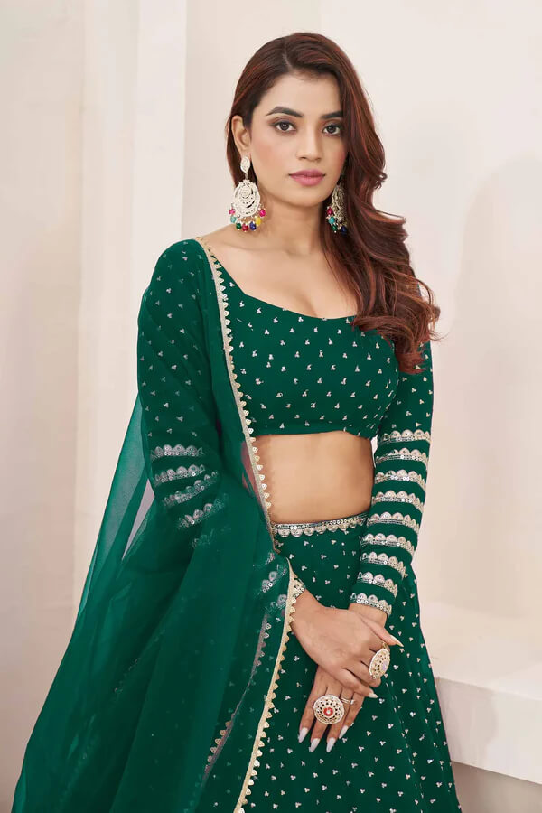 Teal Green Georgette Lehenga with Zari & Sequins Work