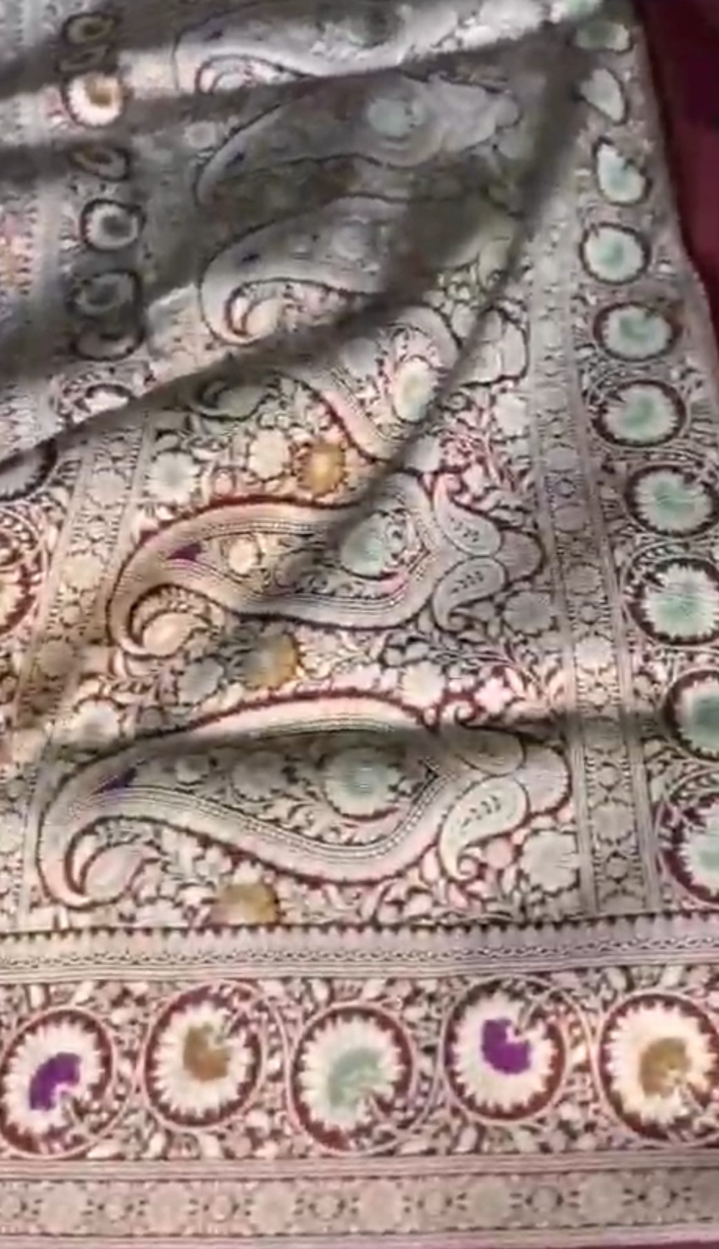 Wine Banarasi Handloom Katan Silk Meenakari Saree