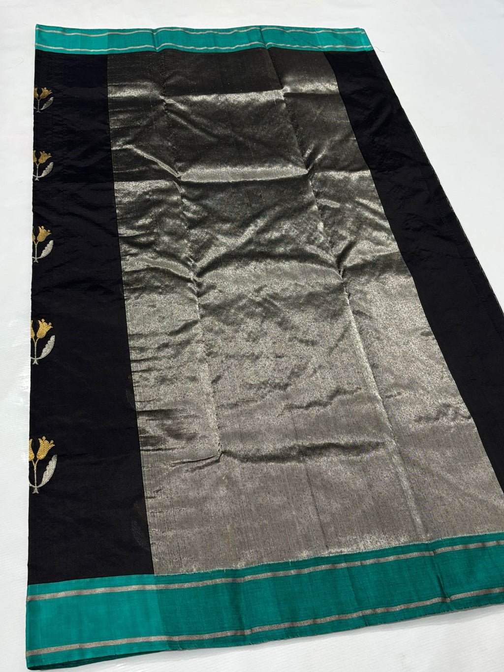 Black Chanderi Handloom Pattu Silk Meenakari Saree