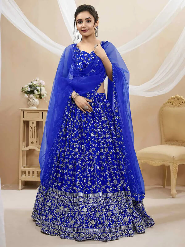 Royal Blue Georgette Lehenga with Zari & Sequins