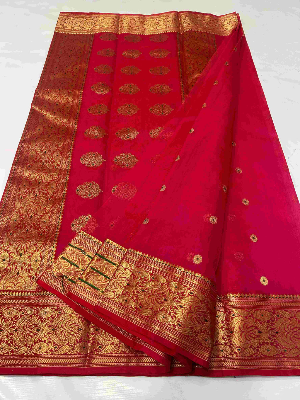 Red Chanderi Handloom Katan Silk Meenakari Saree