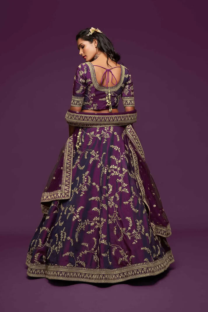 Wine Silk Lehenga with Thread, Zari & Sequins Work