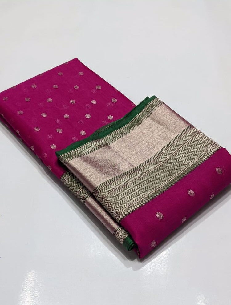 Onion Pink Chanderi Handloom Katan Silk Handwork Saree