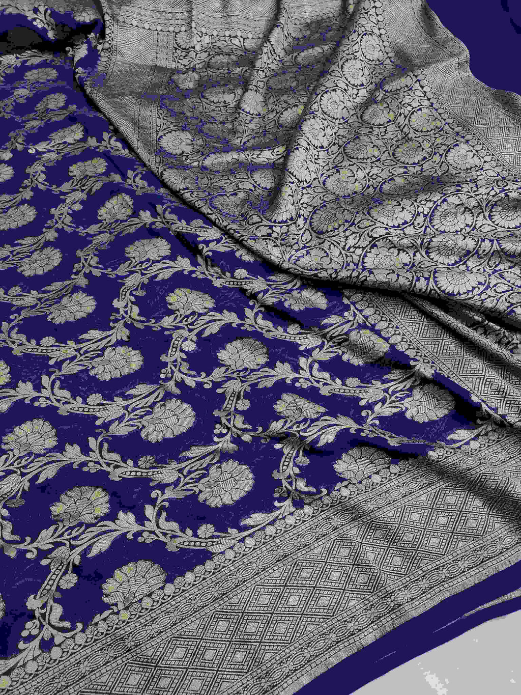 Royal Blue Banarasi Handloom Water Zari Georgette Silk Saree