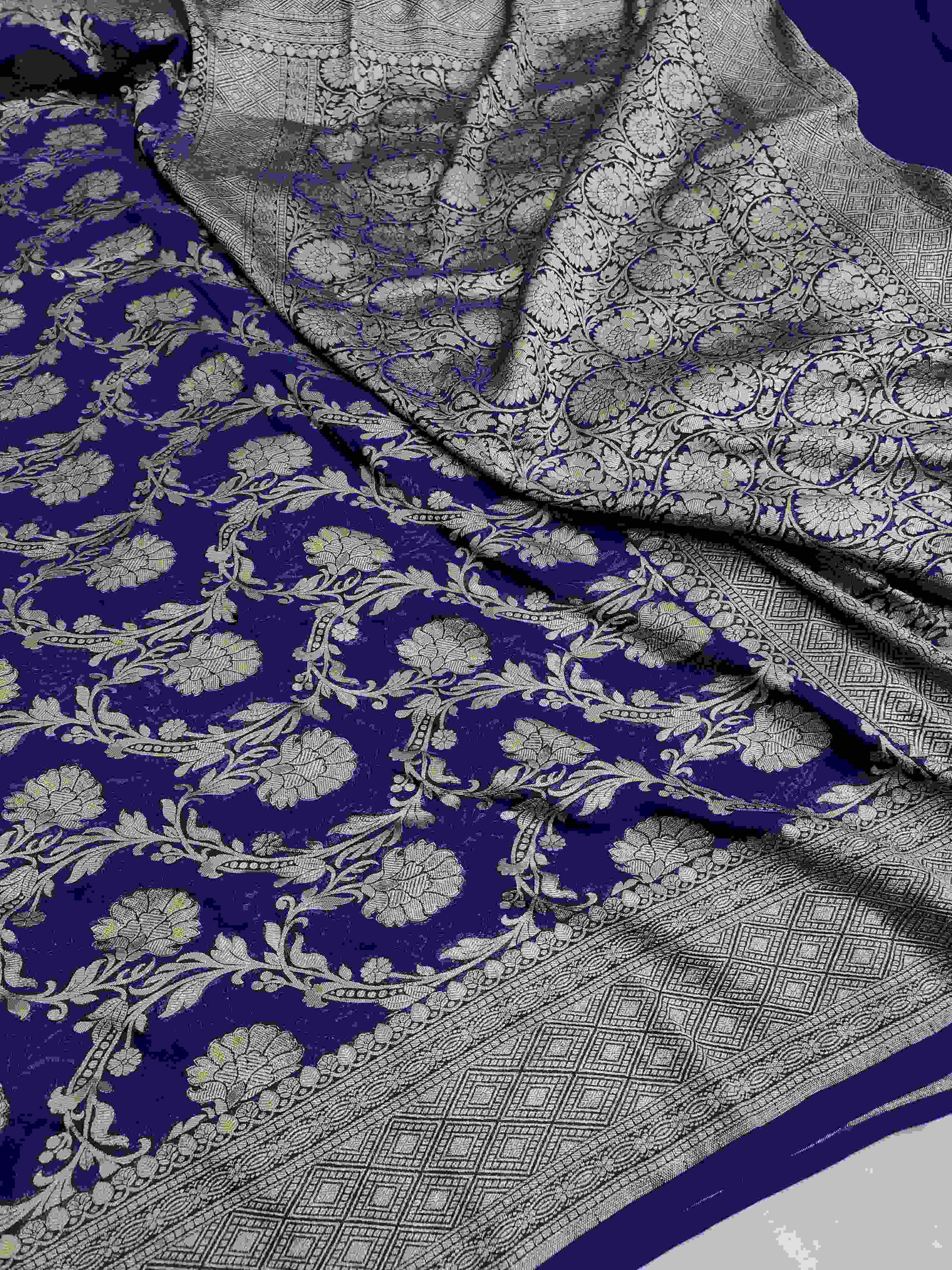 Royal Blue Banarasi Handloom Water Zari Georgette Silk Saree