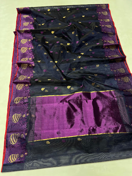 Purple Chanderi Handloom Katan Silk Meenakari Saree