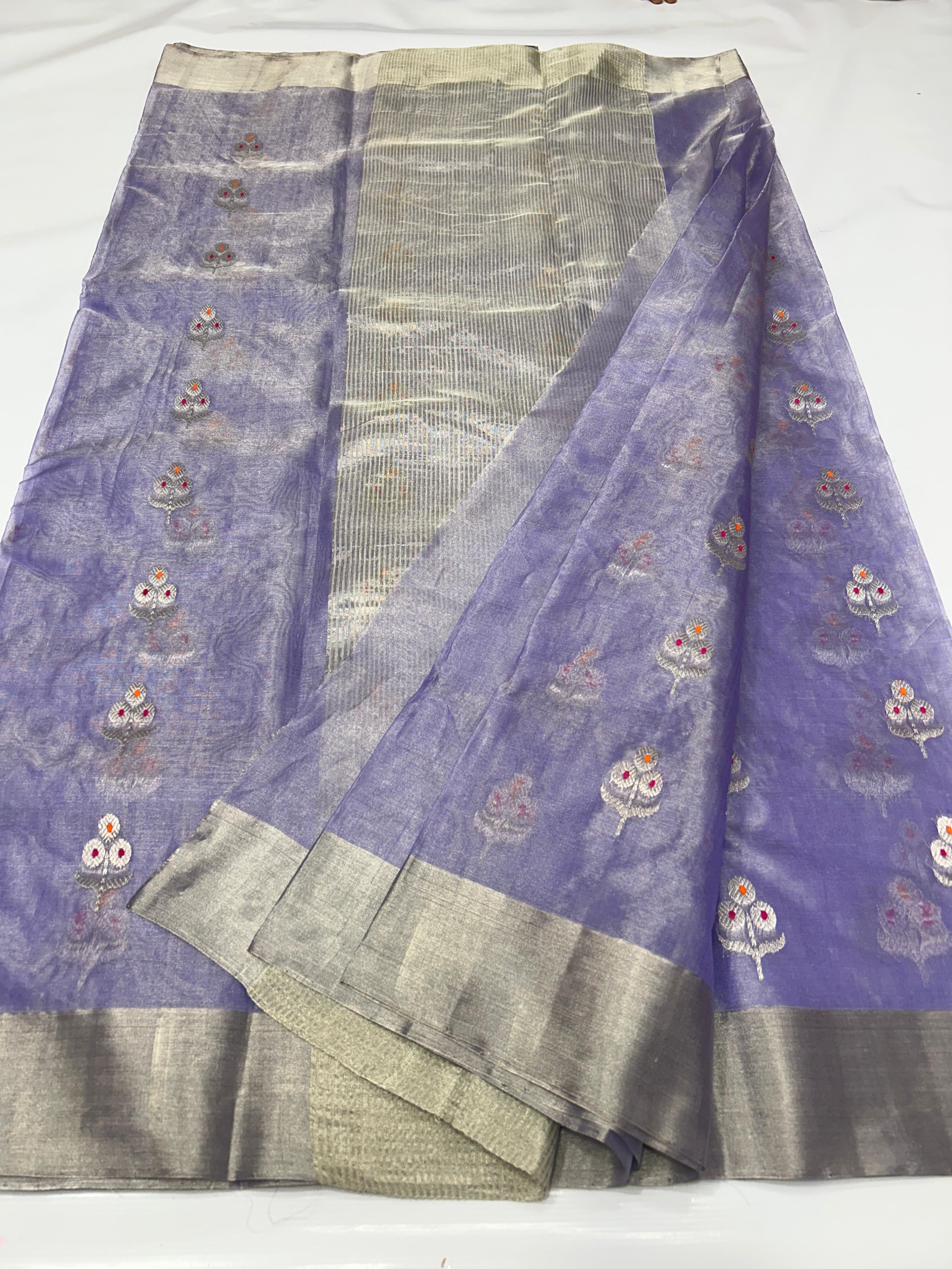 Lavender Chanderi Handloom Katan Tissue Silk Meenakari Saree