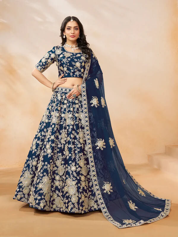 Party Wear Navy Blue Art Silk Lehenga Choli