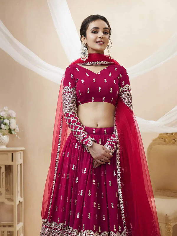 Hot Pink Georgette Lehenga with Sequins & Zari Work
