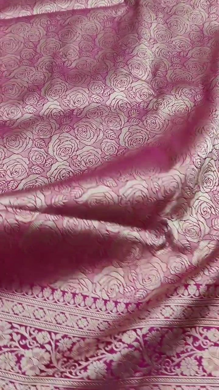 Hot Pink Banarasi Handloom Katan Silk Brocade Saree