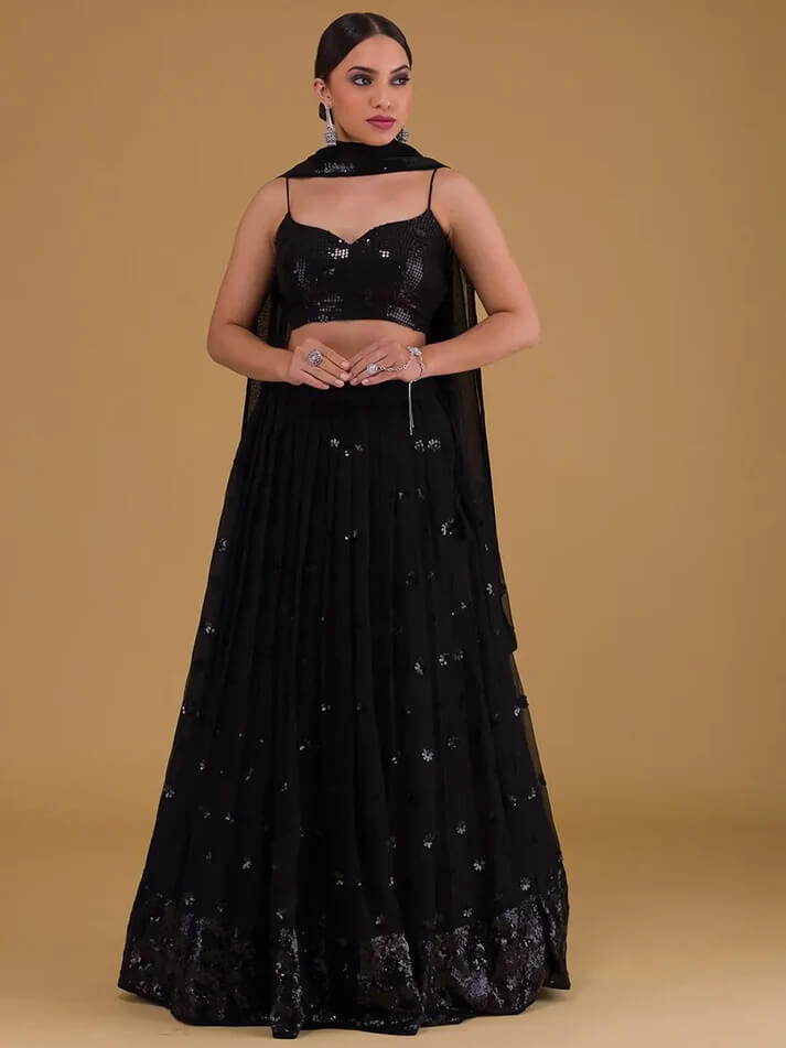 Black Designer Party Wear Lehenga with Sequins Embroidery